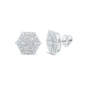 10kt White Gold Hexagon Cluster Diamond Earrings - A Mesmerizing Brilliance