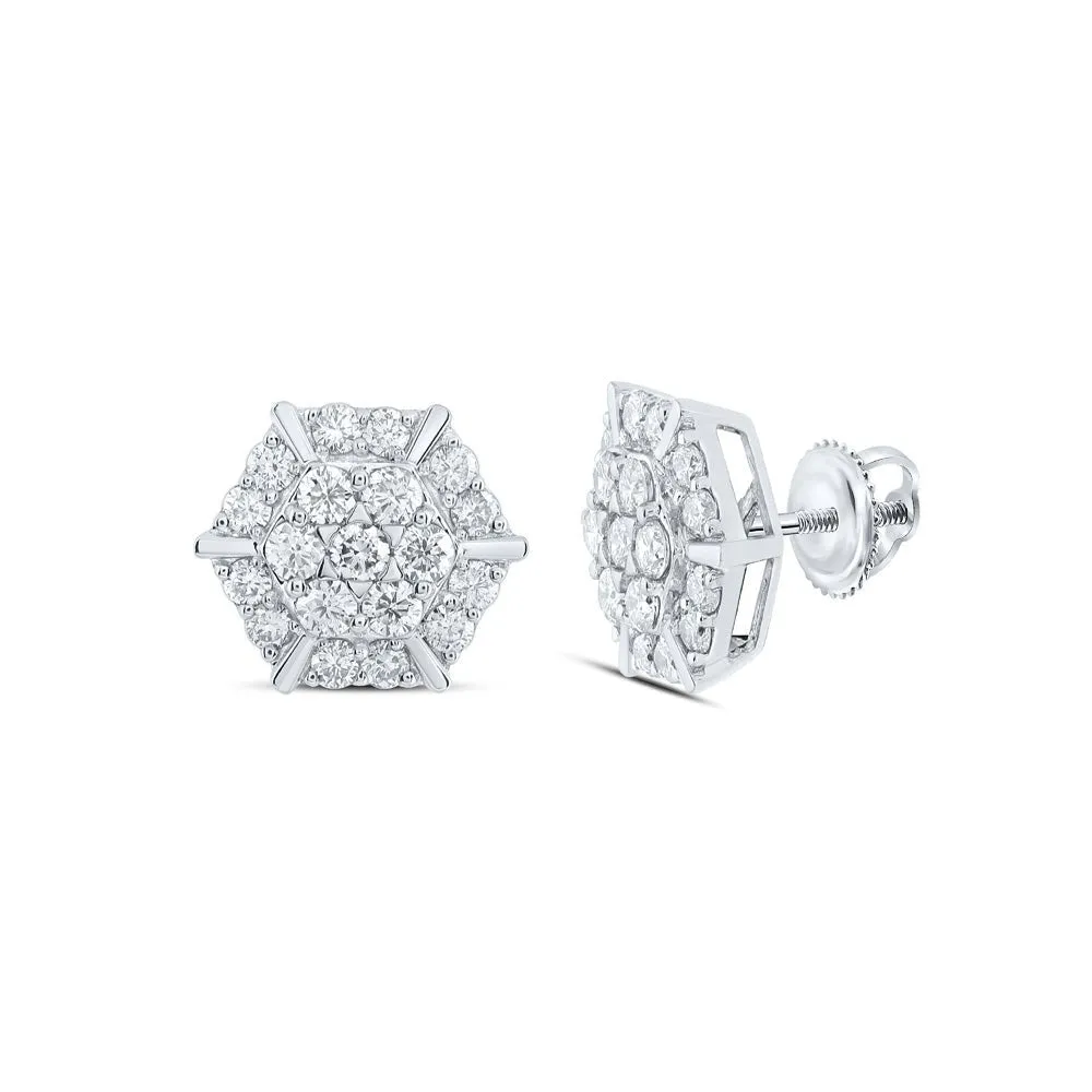 10kt White Gold Hexagon Cluster Diamond Earrings - A Mesmerizing Brilliance