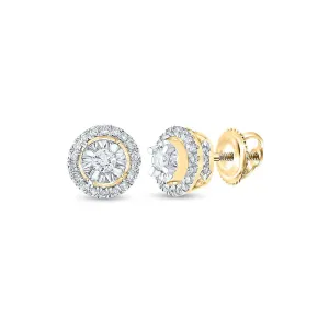 10kt Yellow Gold Diamond Halo Earrings - Timeless Elegance and Captivating Sparkle