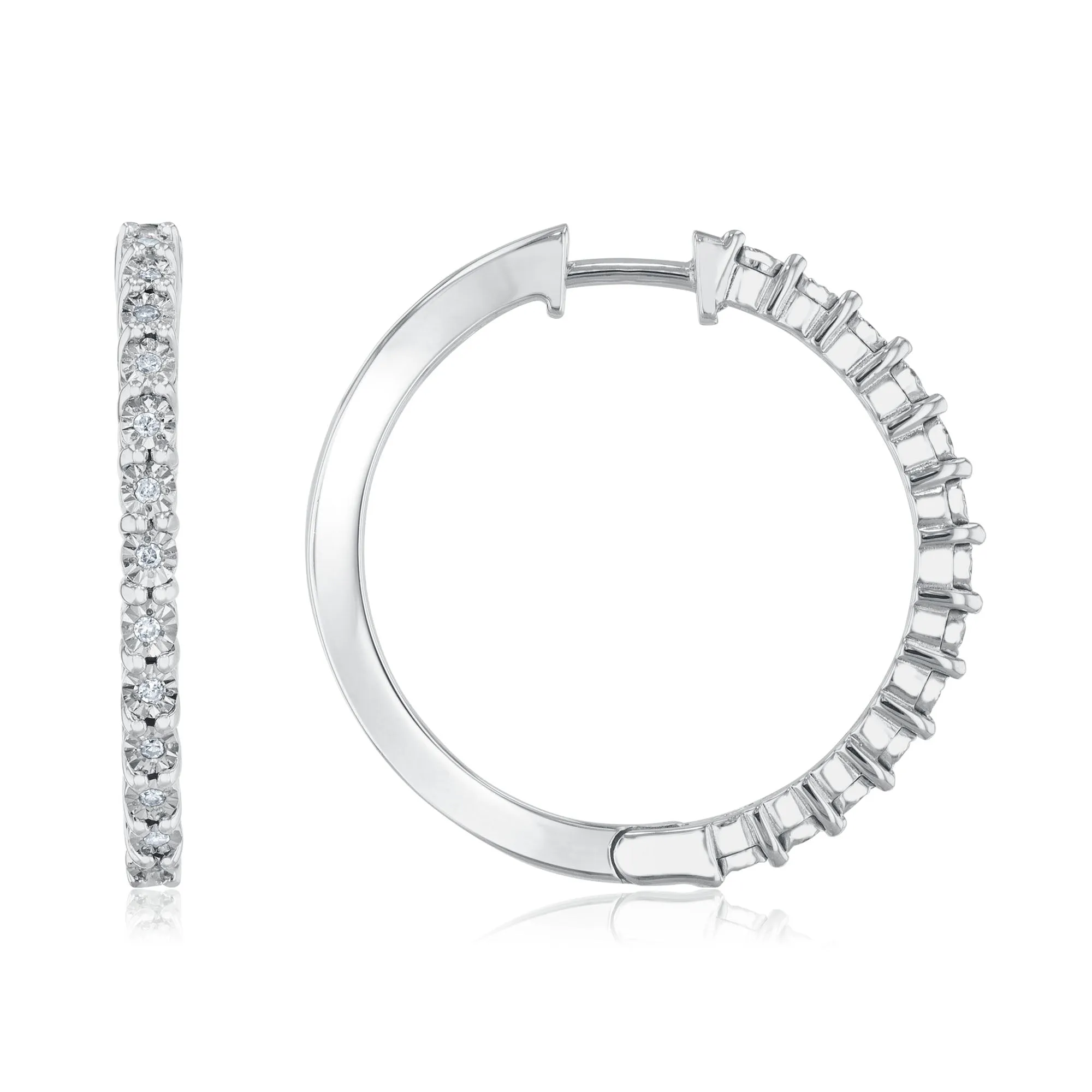 1/10ctw Diamond Sterling Silver Hoop Earrings 20mm