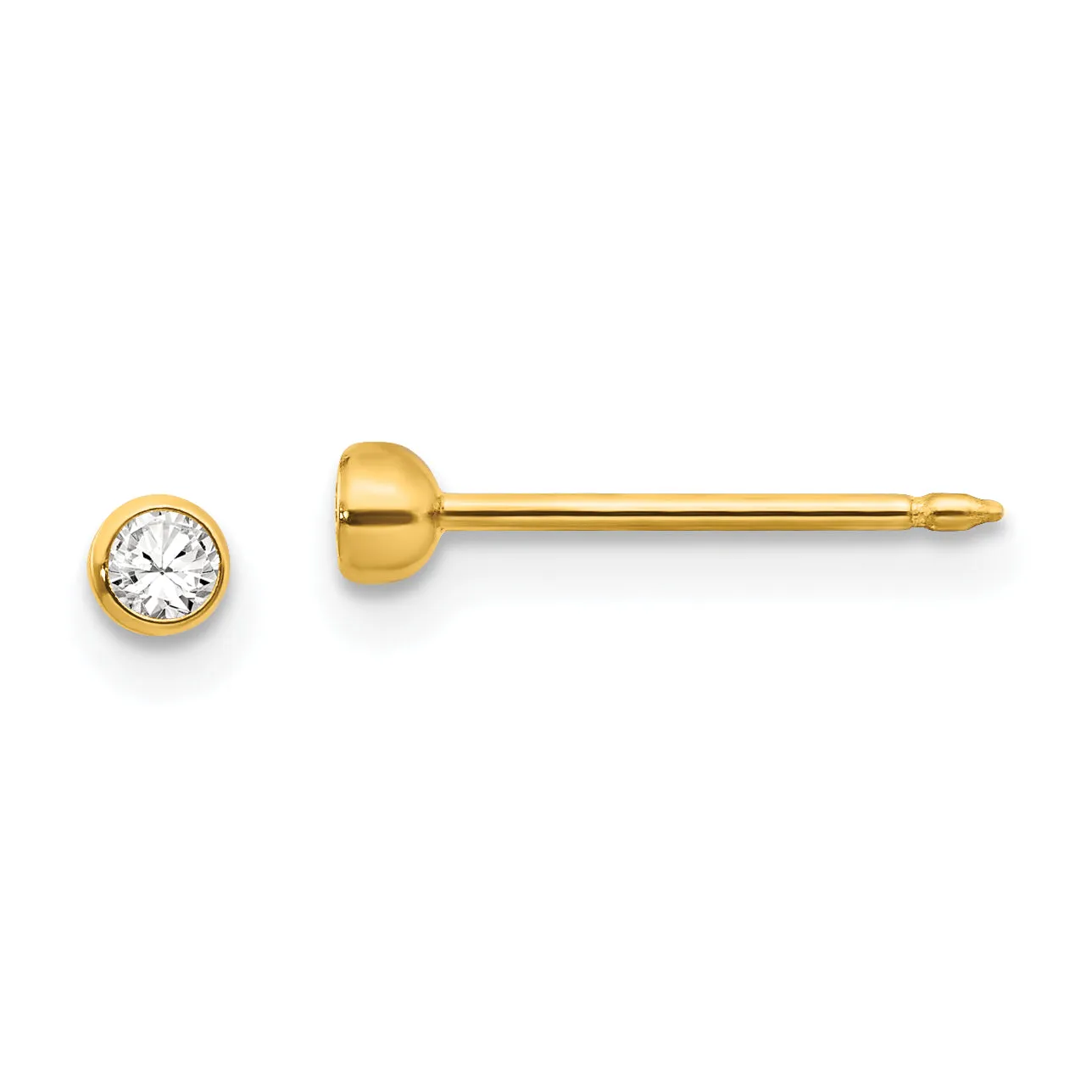 14K Gold 3mm Bezel Crystal Stud Earrings for Women Elegant & Timeless