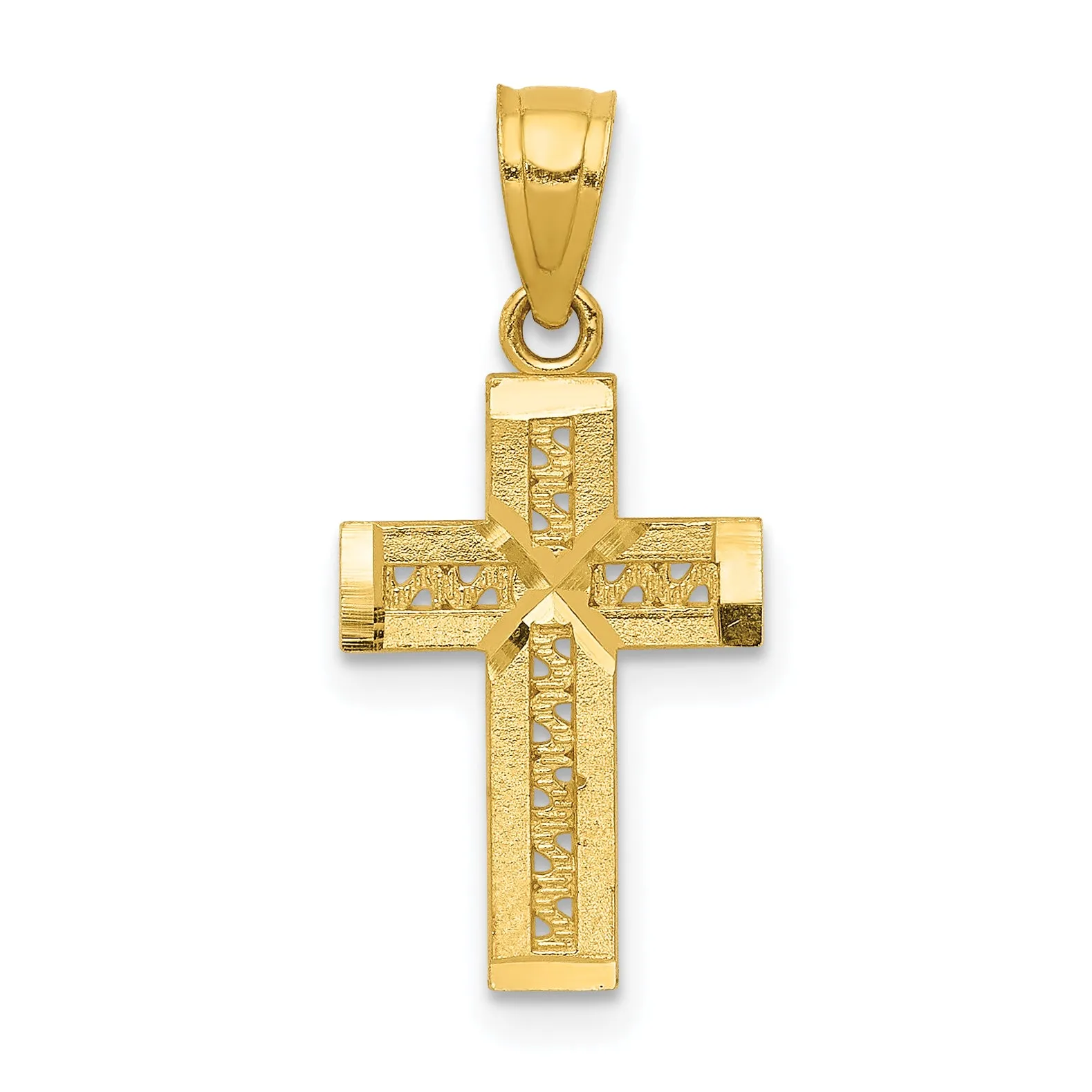 14K Gold Diamond-Cut Cross Pendant with Textured X Center Elegant & Solid Design