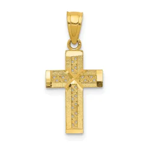 14K Gold Diamond-Cut Cross Pendant with Textured X Center Elegant & Solid Design