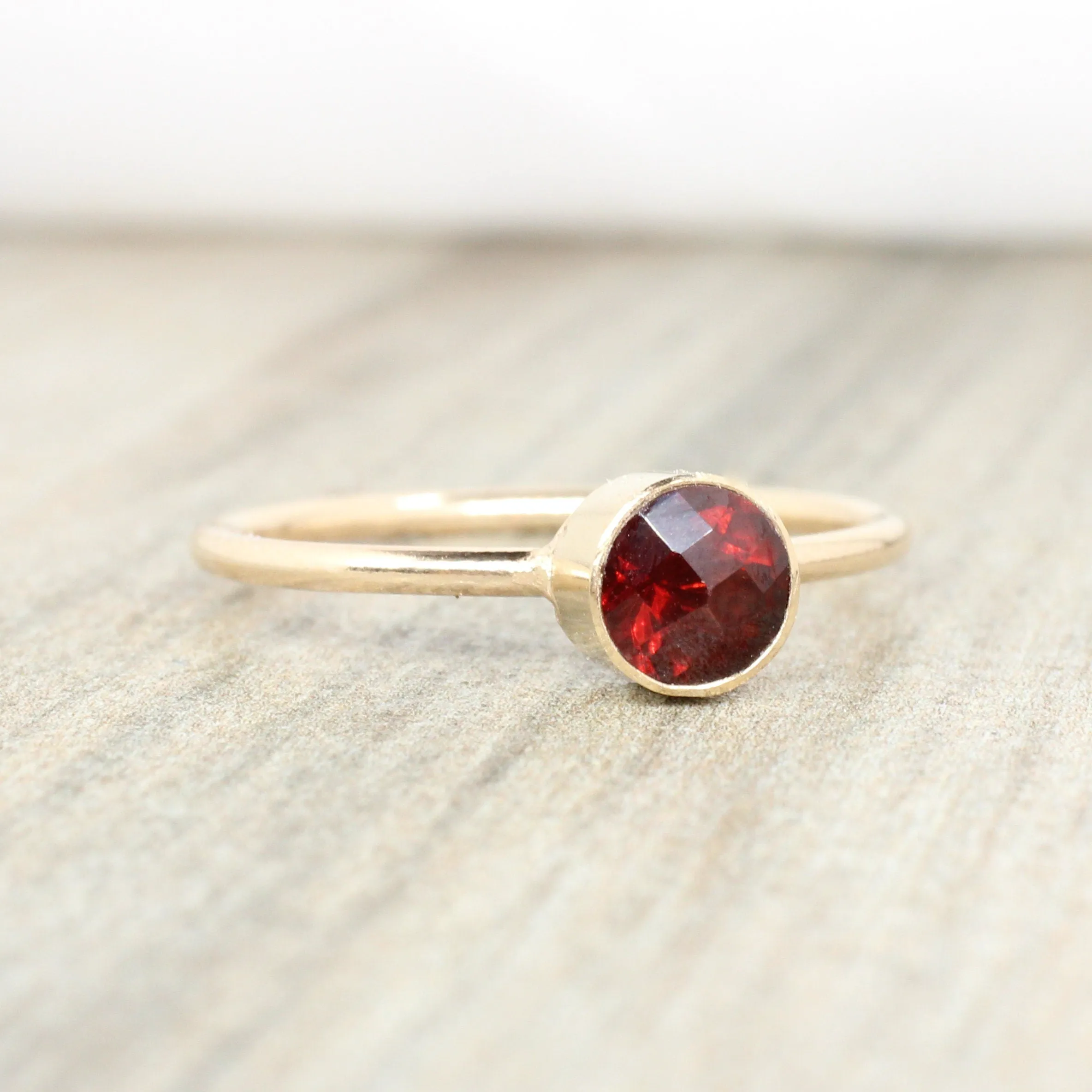 14K Gold Filled Garnet Stacking Ring // 5mm Faceted January Birthstone