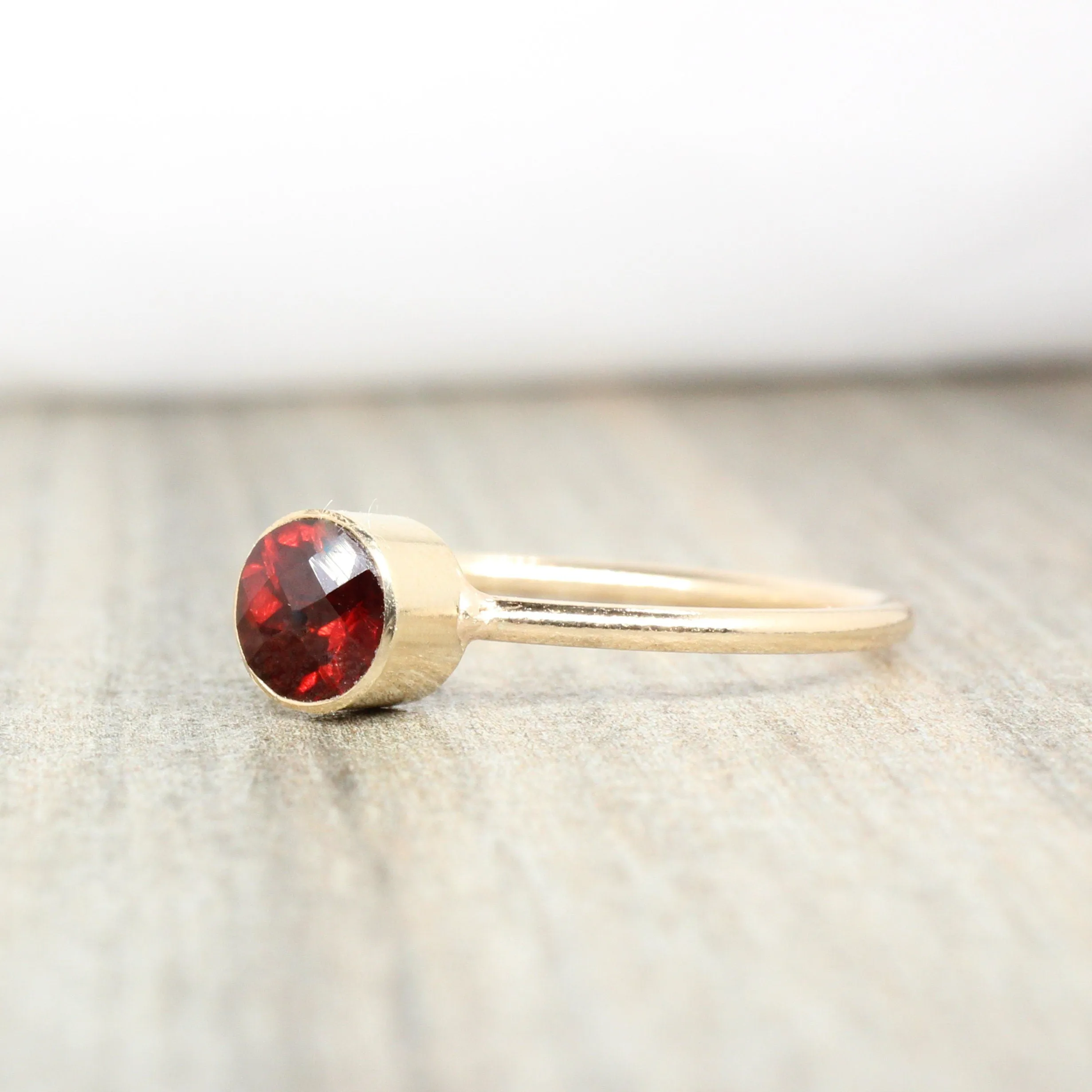 14K Gold Filled Garnet Stacking Ring // 5mm Faceted January Birthstone