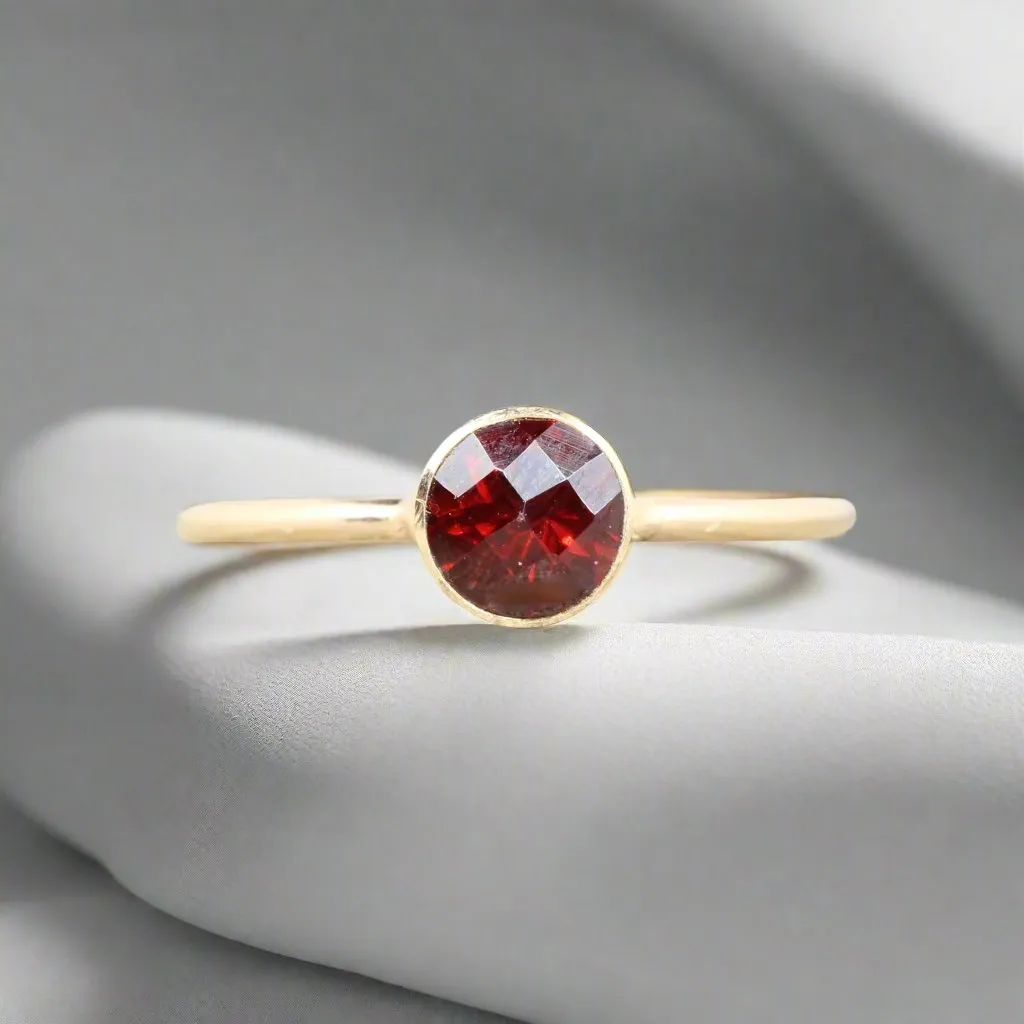 14K Gold Filled Garnet Stacking Ring // 5mm Faceted January Birthstone