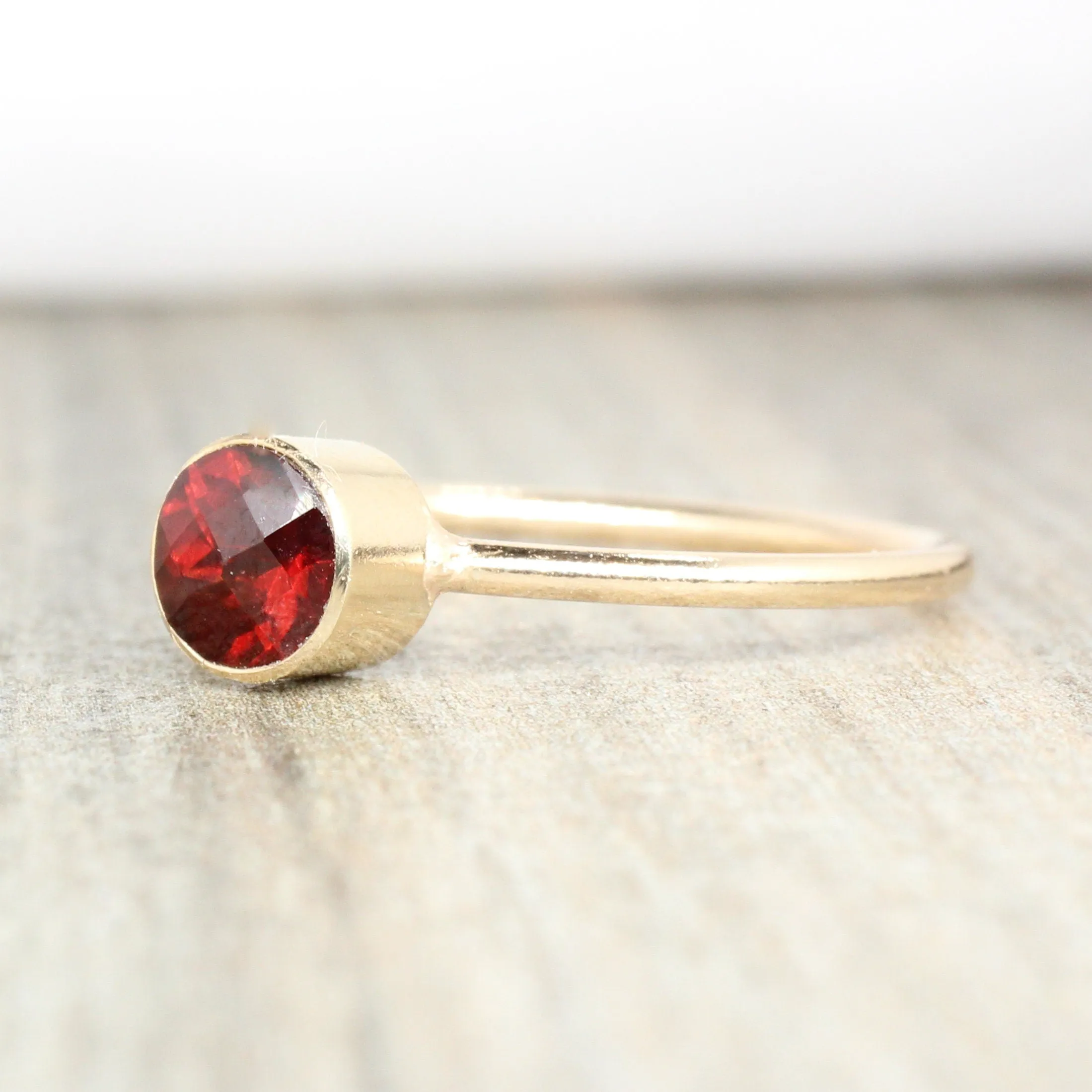 14K Gold Filled Garnet Stacking Ring // 5mm Faceted January Birthstone
