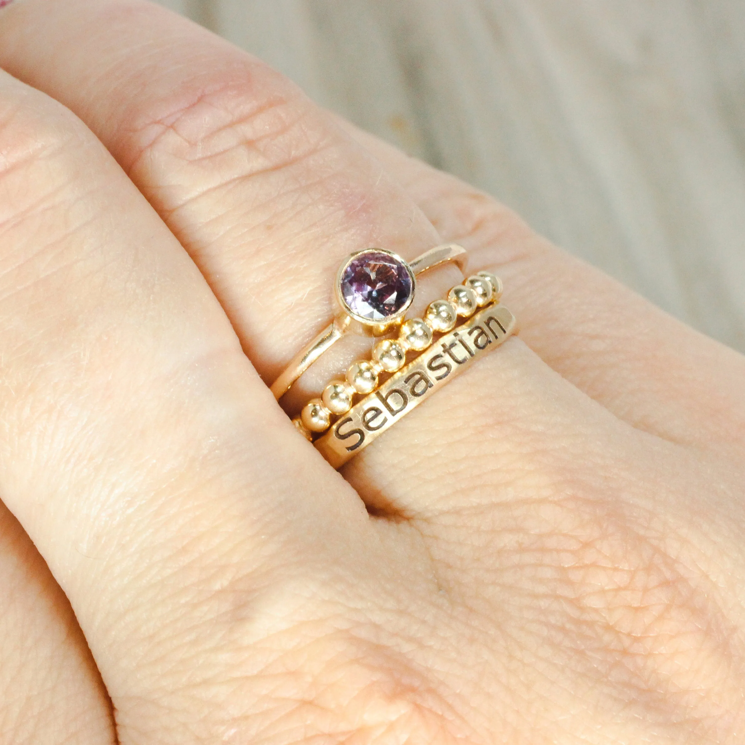 14K Gold Filled Garnet Stacking Ring // 5mm Faceted January Birthstone