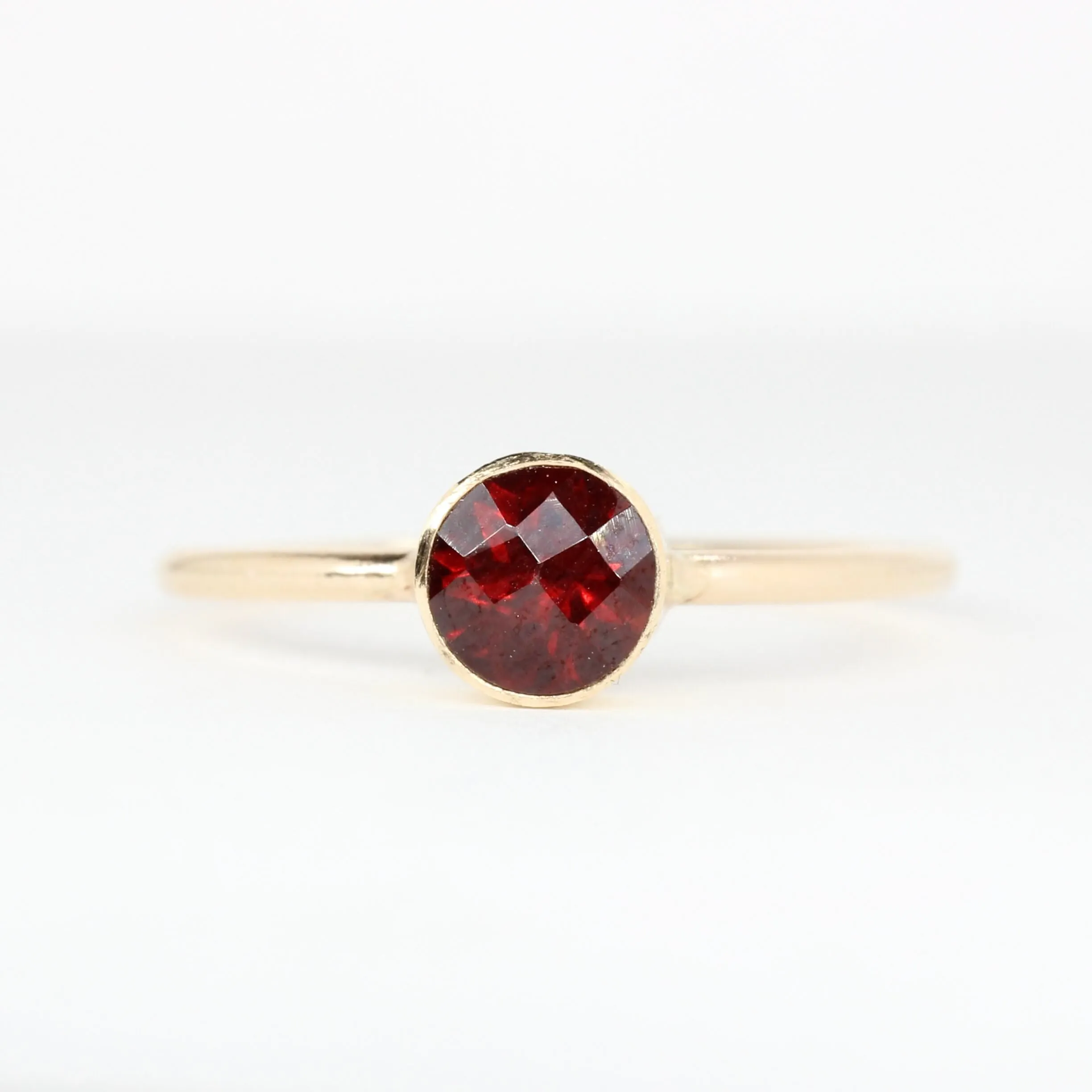 14K Gold Filled Garnet Stacking Ring // 5mm Faceted January Birthstone