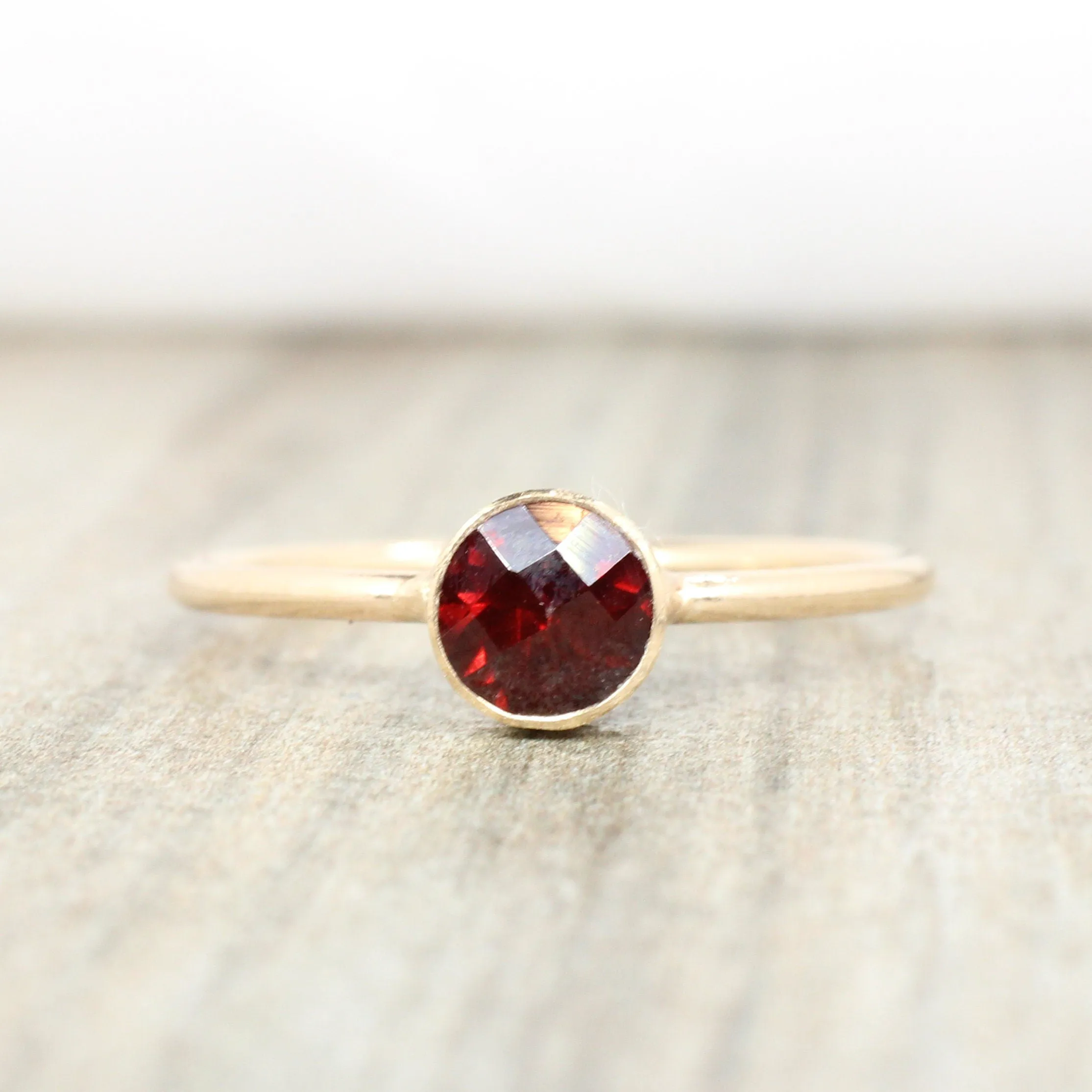 14K Gold Filled Garnet Stacking Ring // 5mm Faceted January Birthstone