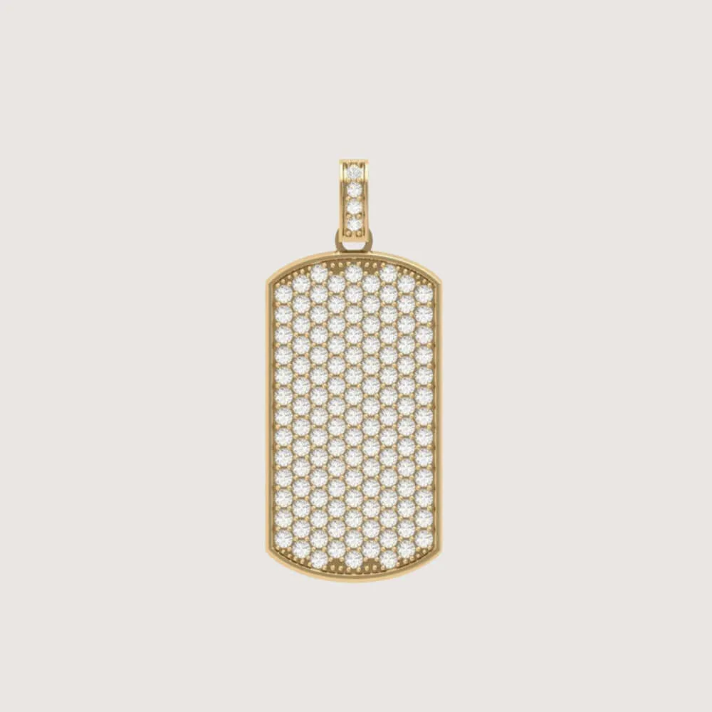 14k Gold Fully Iced Diamond Dog Tag Pendant