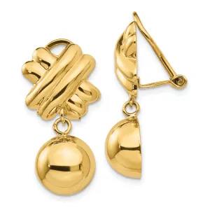 14K Gold Non-Pierced Drop Earrings with Polished Hollow Design