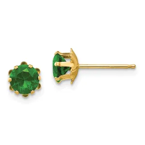 14K Gold Polished CZ May Birthstone Women's Stud Earrings