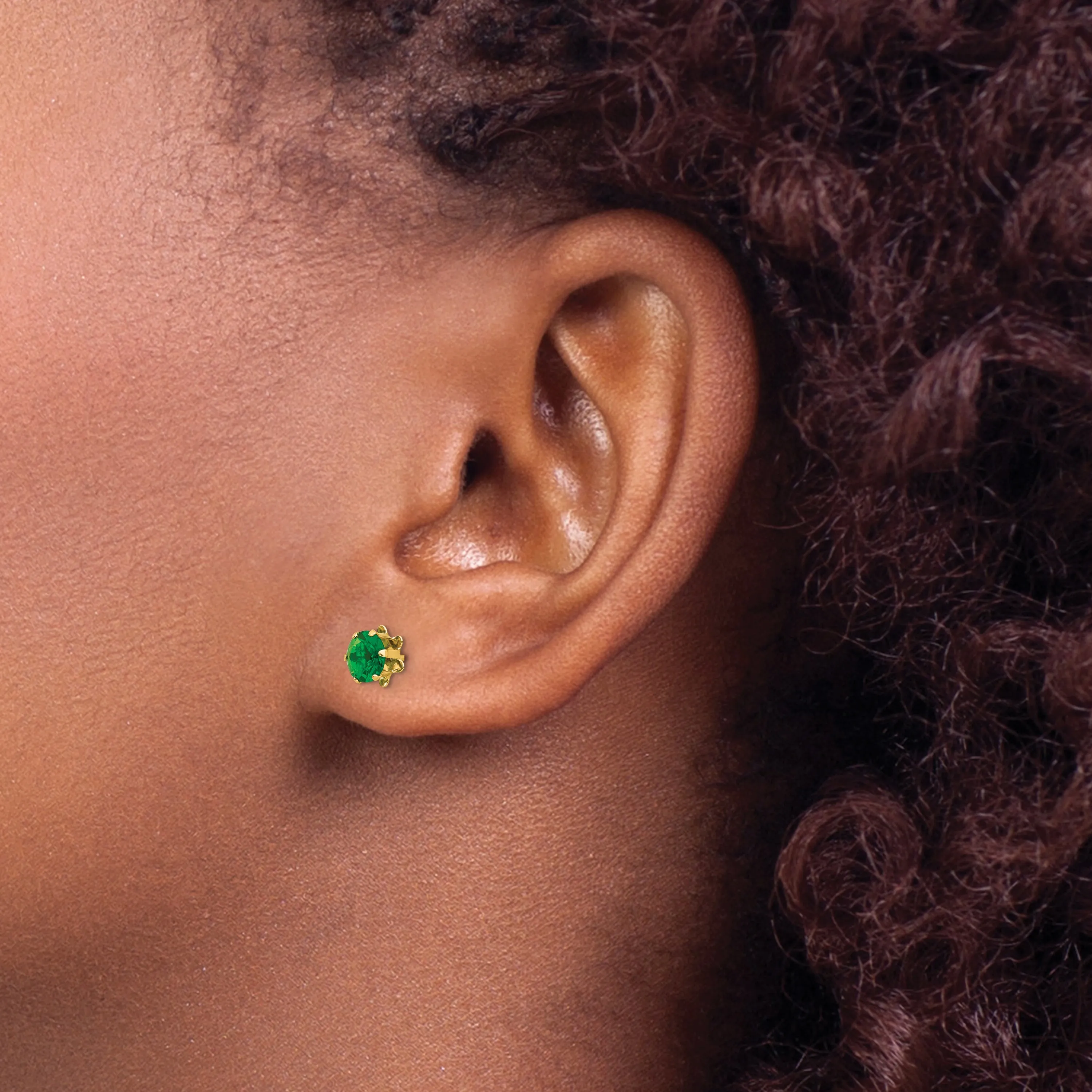 14K Gold Polished CZ May Birthstone Women's Stud Earrings