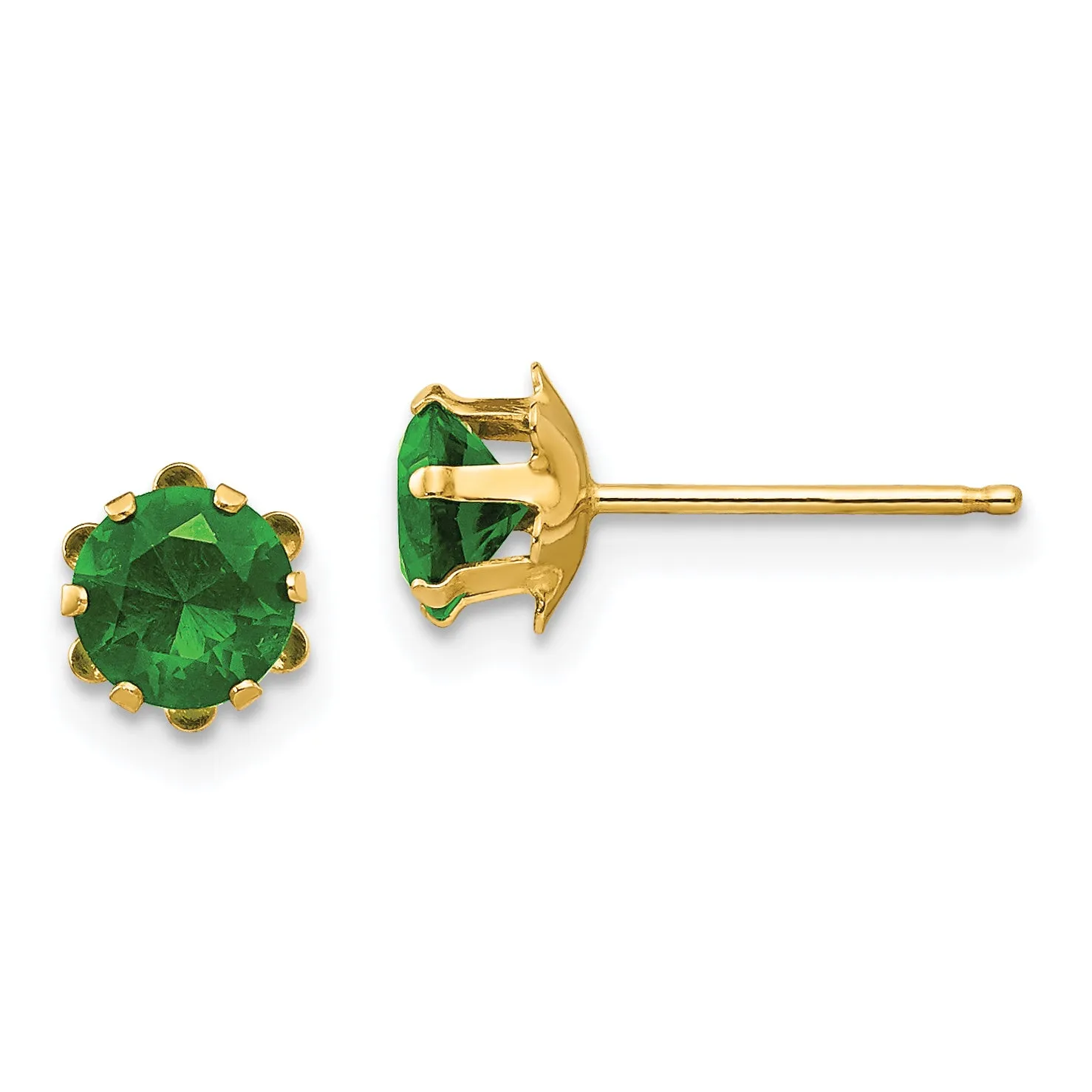 14K Gold Polished CZ May Birthstone Women's Stud Earrings