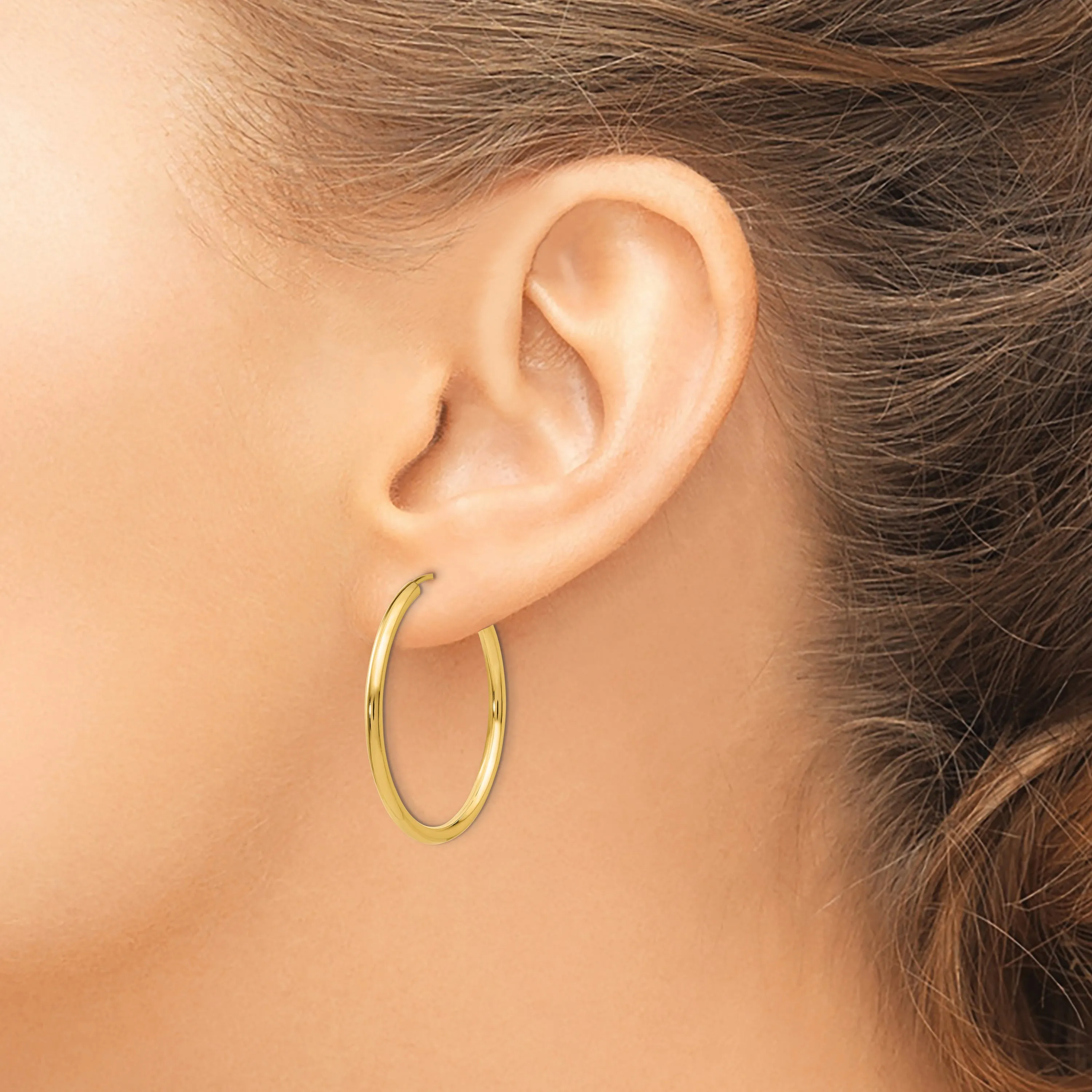 14K Gold Polished Endless Hoop Earrings 30mm Timeless Style for Women