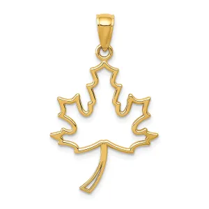 14K Gold Polished Maple Leaf Pendant with Cut-Out Design