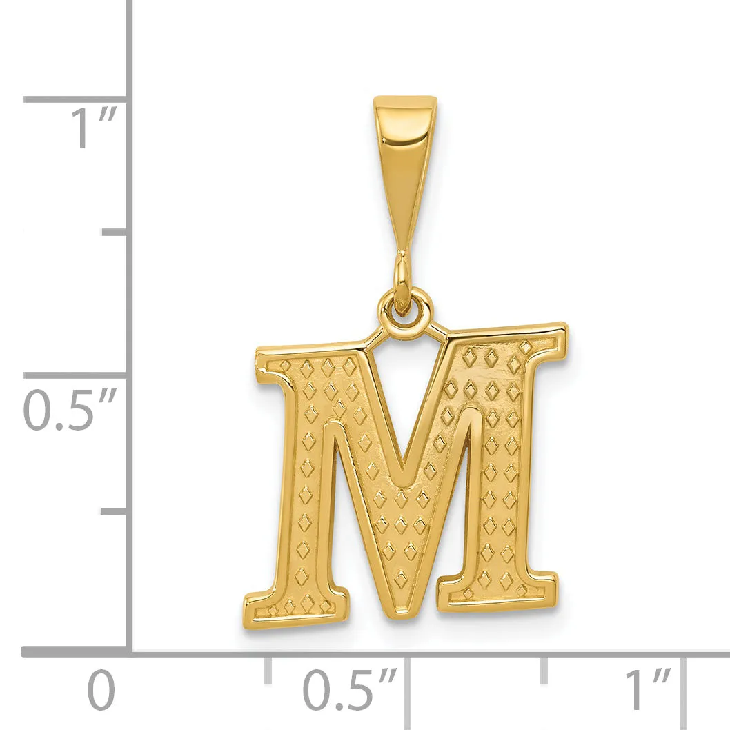 14K Gold Polished Textured Initial M Charm Pendant Large