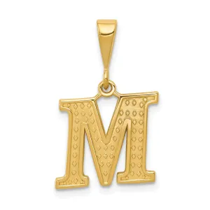 14K Gold Polished Textured Initial M Charm Pendant Large