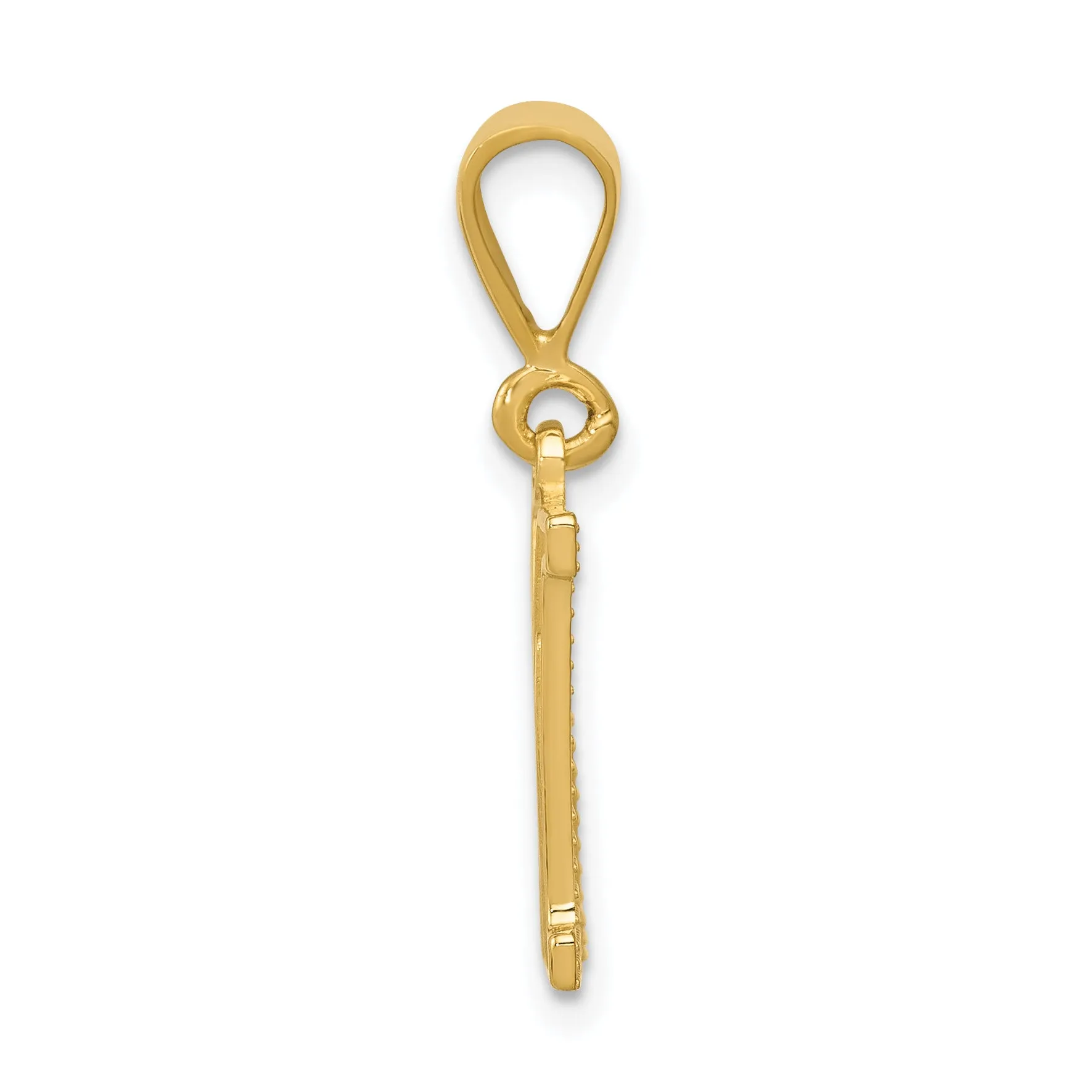 14K Gold Polished Textured Initial M Charm Pendant Large
