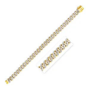 14k Two Tone Gold Curb Chain Bracelet with Diamond Pave Links