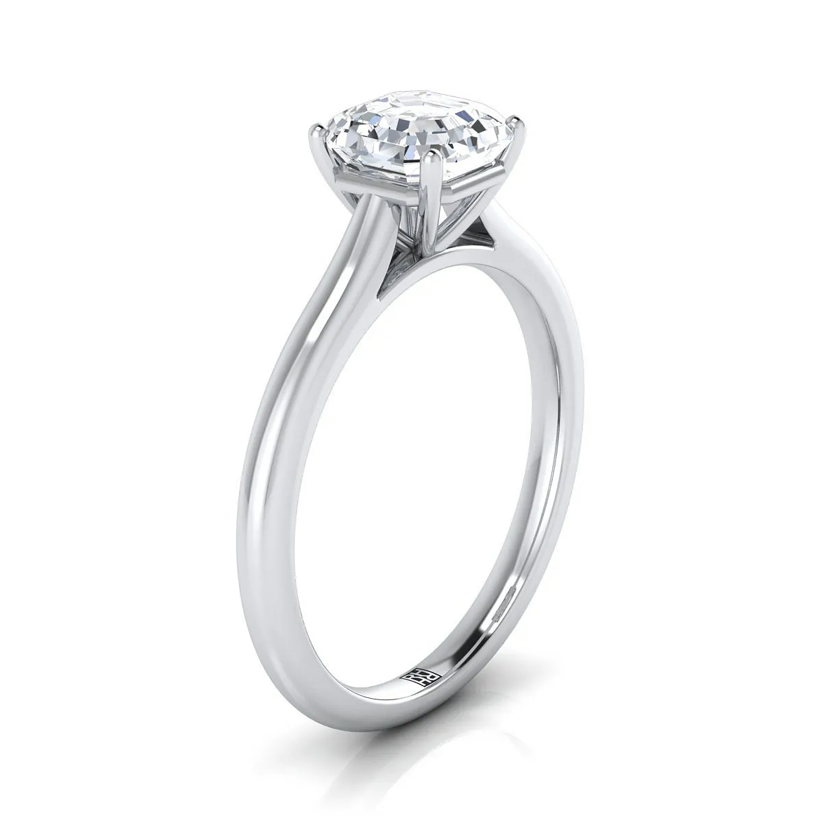 14K White Gold Asscher Cut  Pinched Comfort Fit Claw Prong Solitaire Engagement Ring
