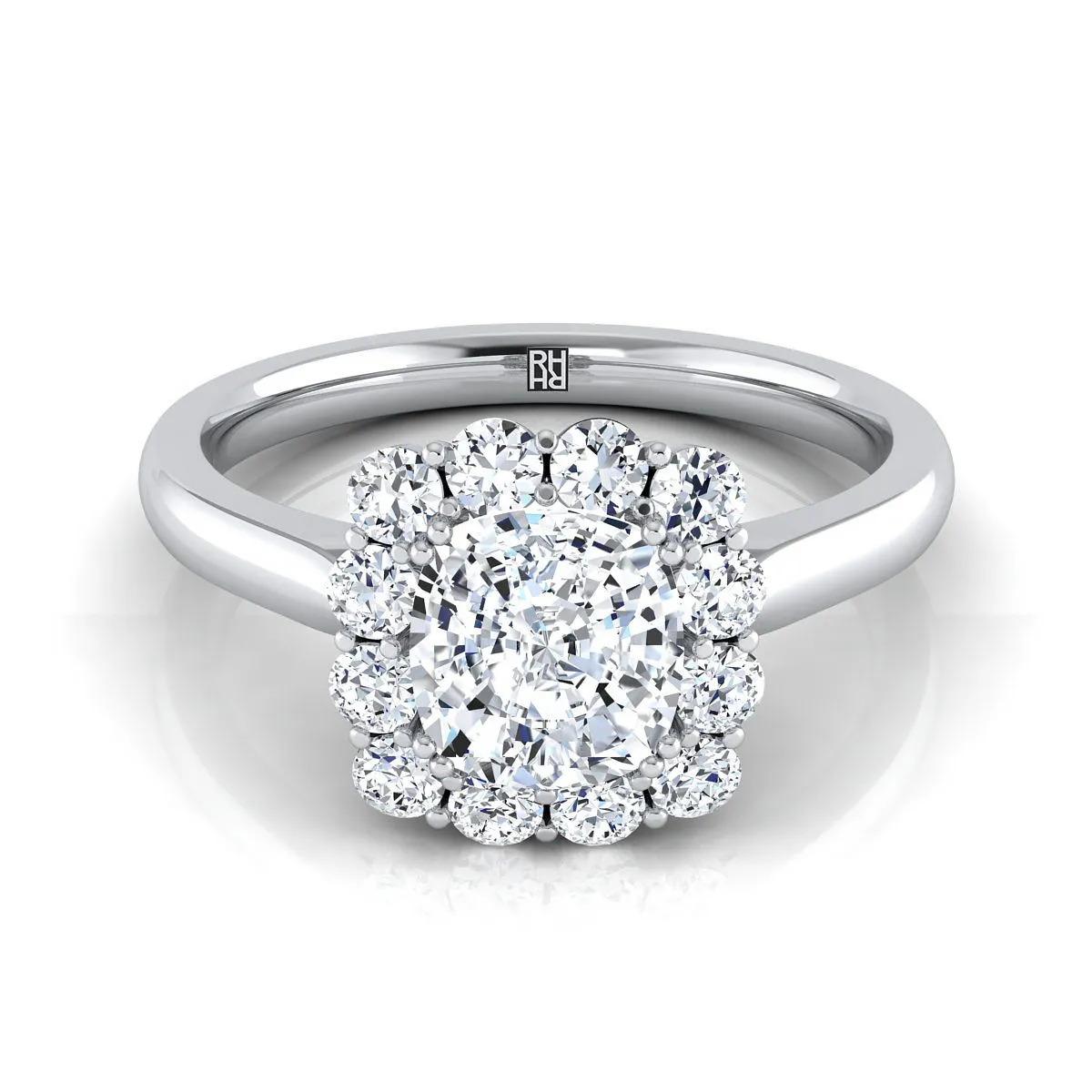 14K White Gold Cushion Diamond Floral Halo Engagement Ring -1/3ctw