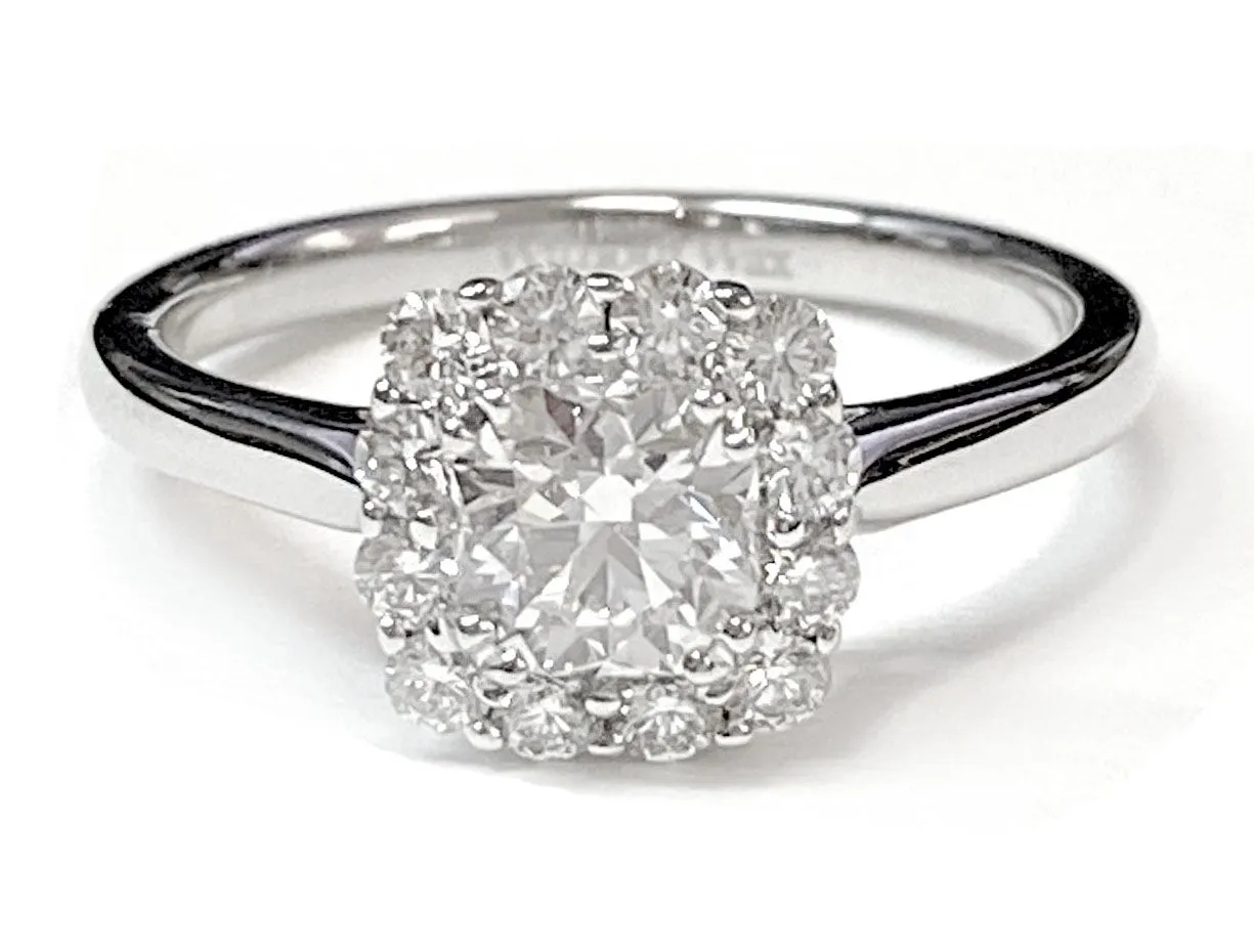 14K White Gold Cushion Diamond Floral Halo Engagement Ring -1/3ctw