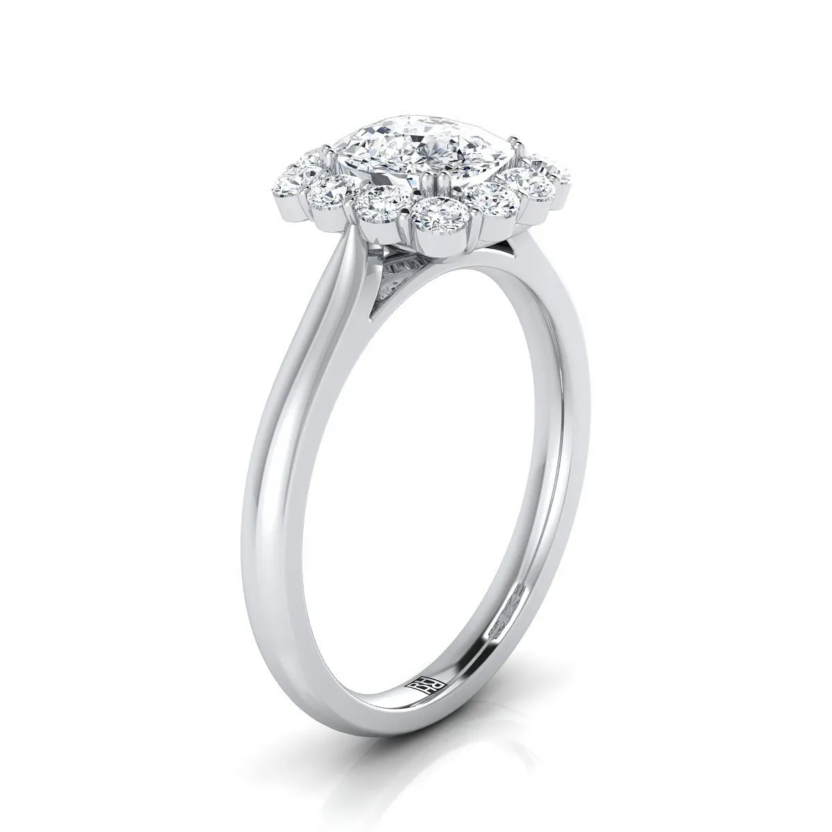 14K White Gold Cushion Diamond Floral Halo Engagement Ring -1/3ctw