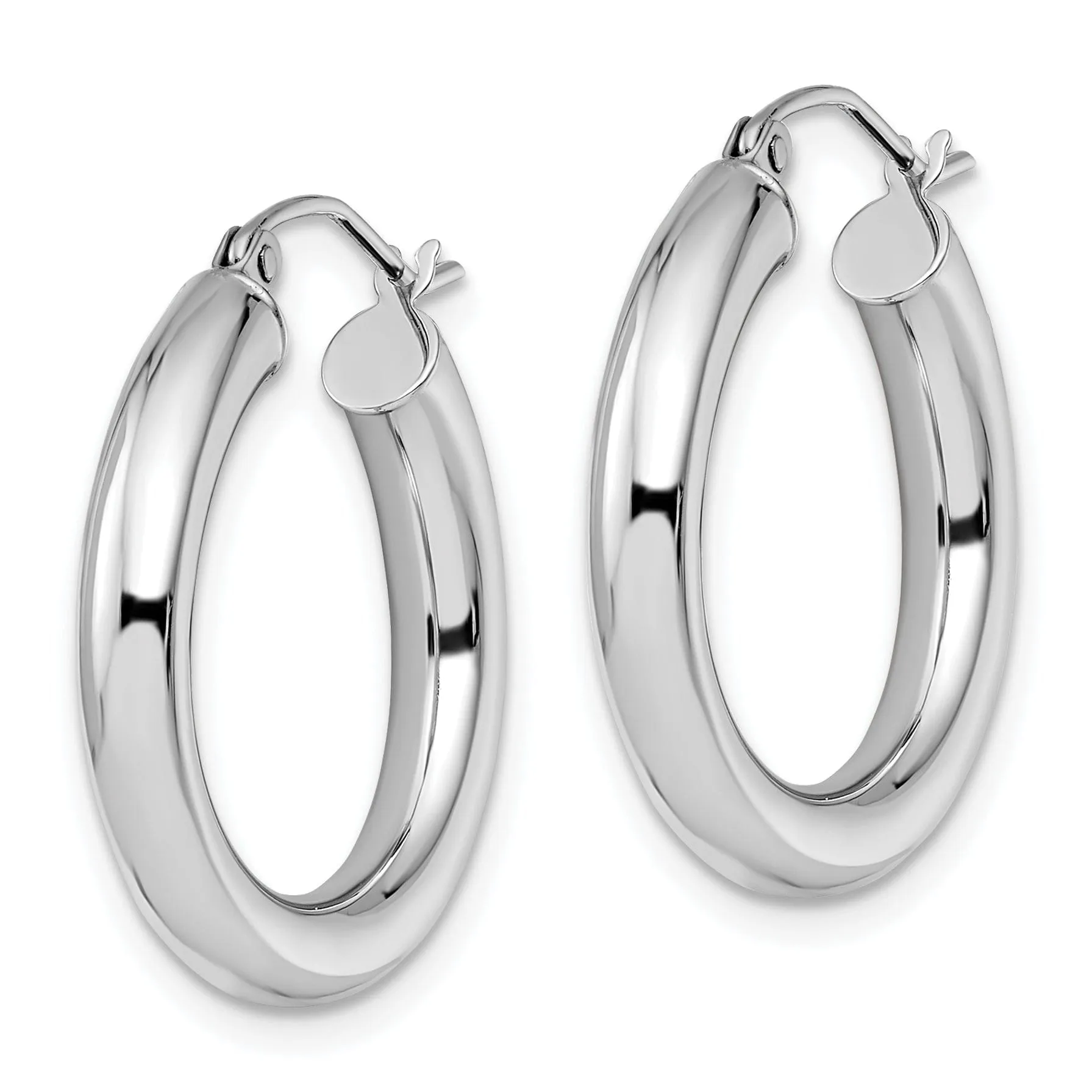 14K White Gold Polish Lightweight Hoop Earrings