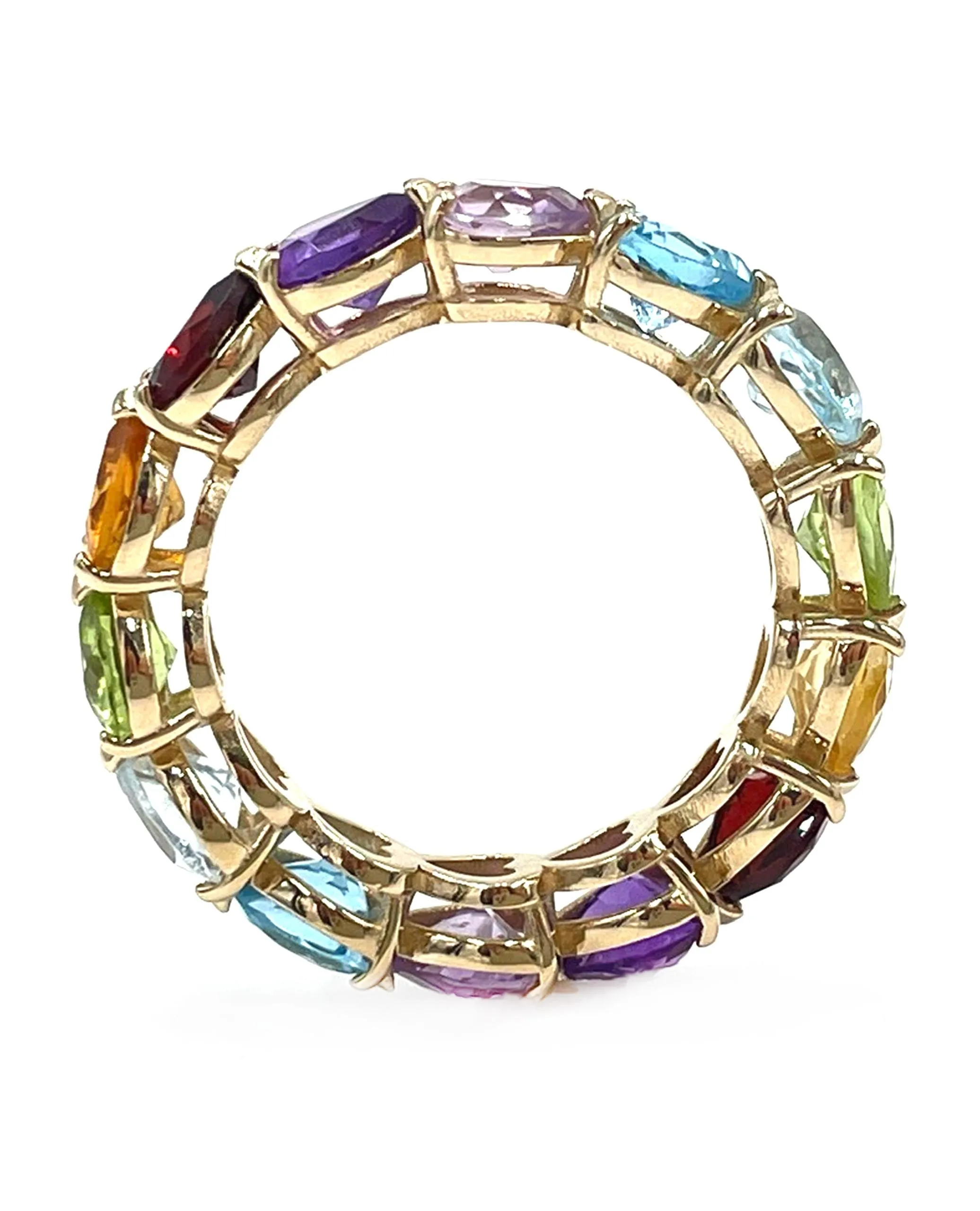 14K Yellow Gold Heart Shape Rainbow Eternity Ring