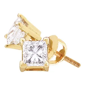 14kt Yellow Gold Princess Diamond Solitaire Stud Earrings - Timeless Elegance Collection