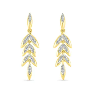 1/5ctw Diamond Leaf Yellow Gold Drop Earrings