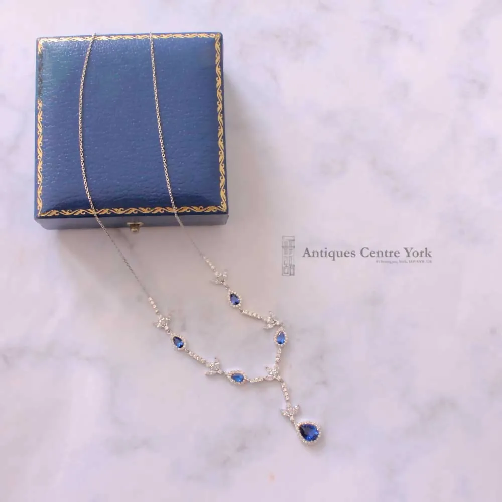 18ct White Gold Blue & White Synthetic Spinel Necklace