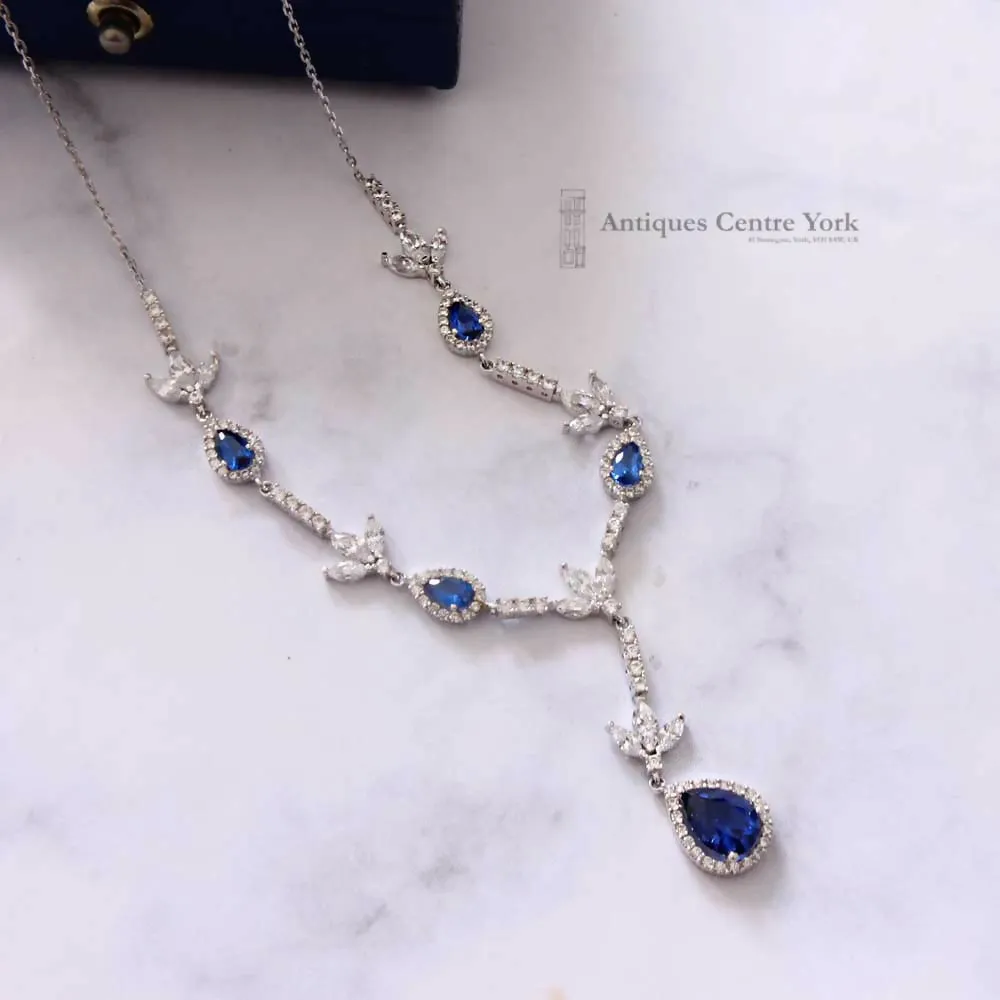 18ct White Gold Blue & White Synthetic Spinel Necklace