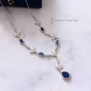 18ct White Gold Blue & White Synthetic Spinel Necklace