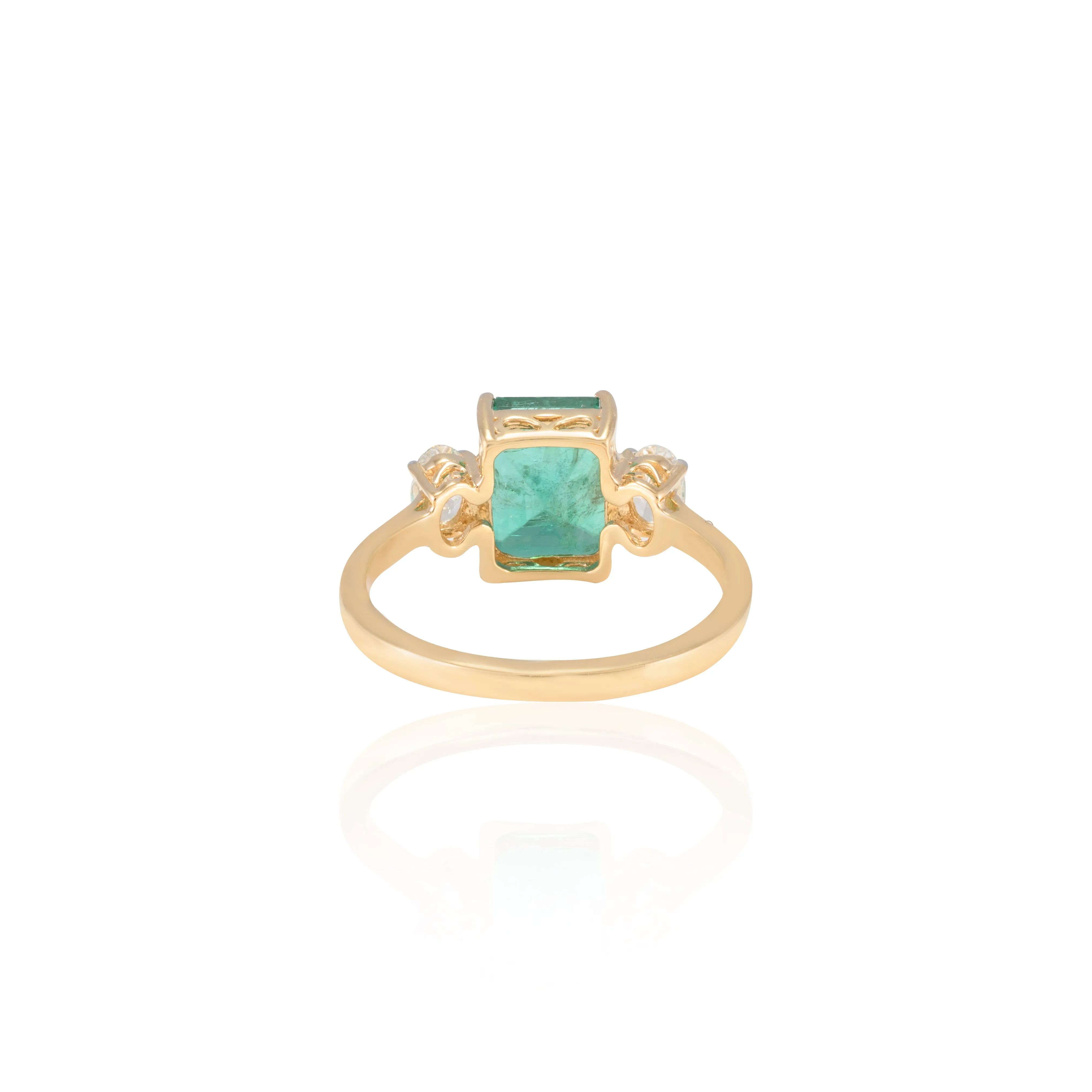 18K Gold Emerald Diamond Three Stone Ring