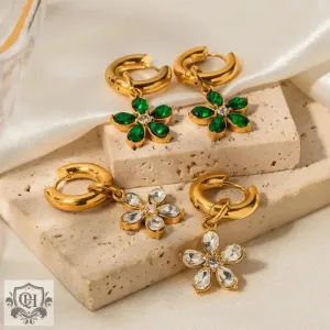 18K Gold Flower Zirconia Earrings