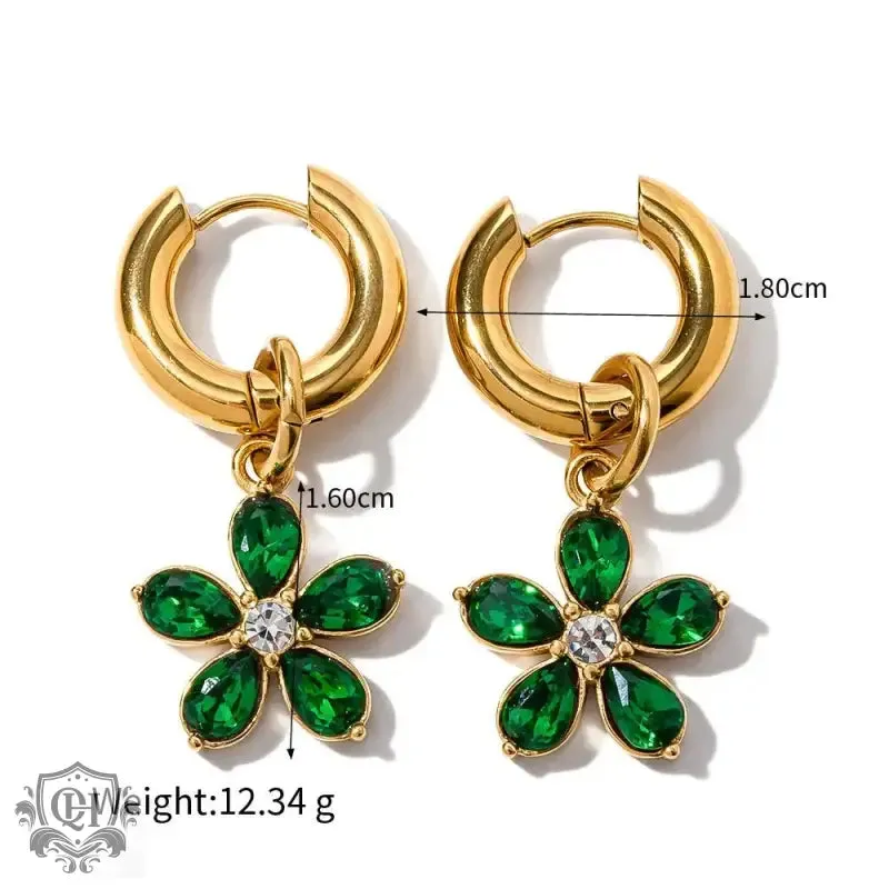 18K Gold Flower Zirconia Earrings
