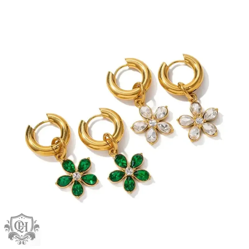 18K Gold Flower Zirconia Earrings