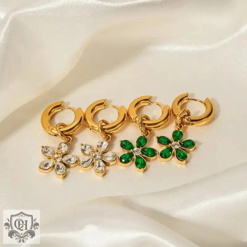 18K Gold Flower Zirconia Earrings
