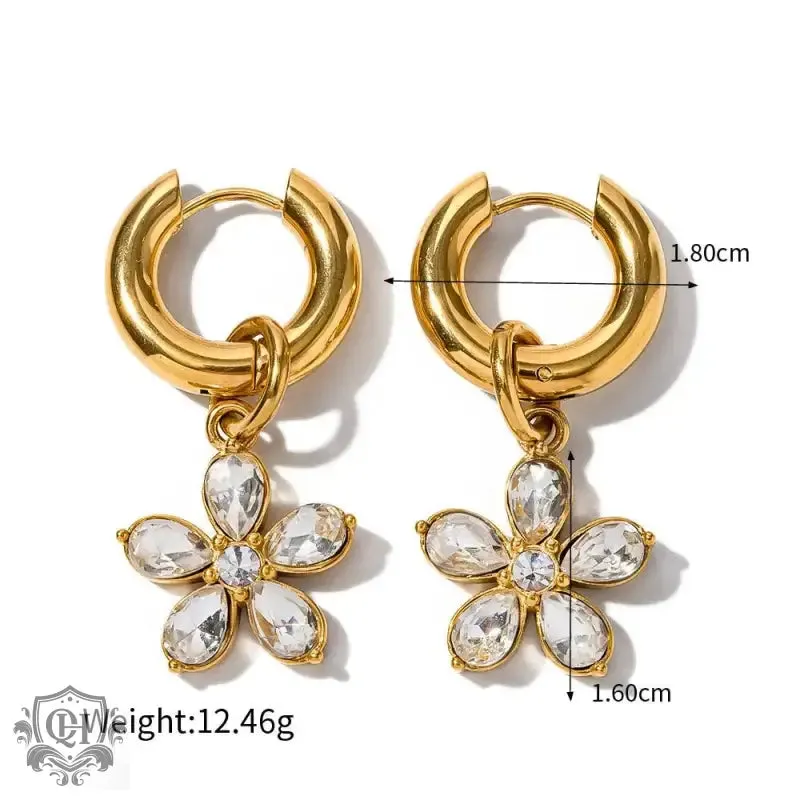 18K Gold Flower Zirconia Earrings
