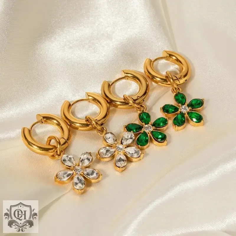 18K Gold Flower Zirconia Earrings