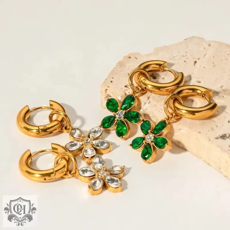 18K Gold Flower Zirconia Earrings
