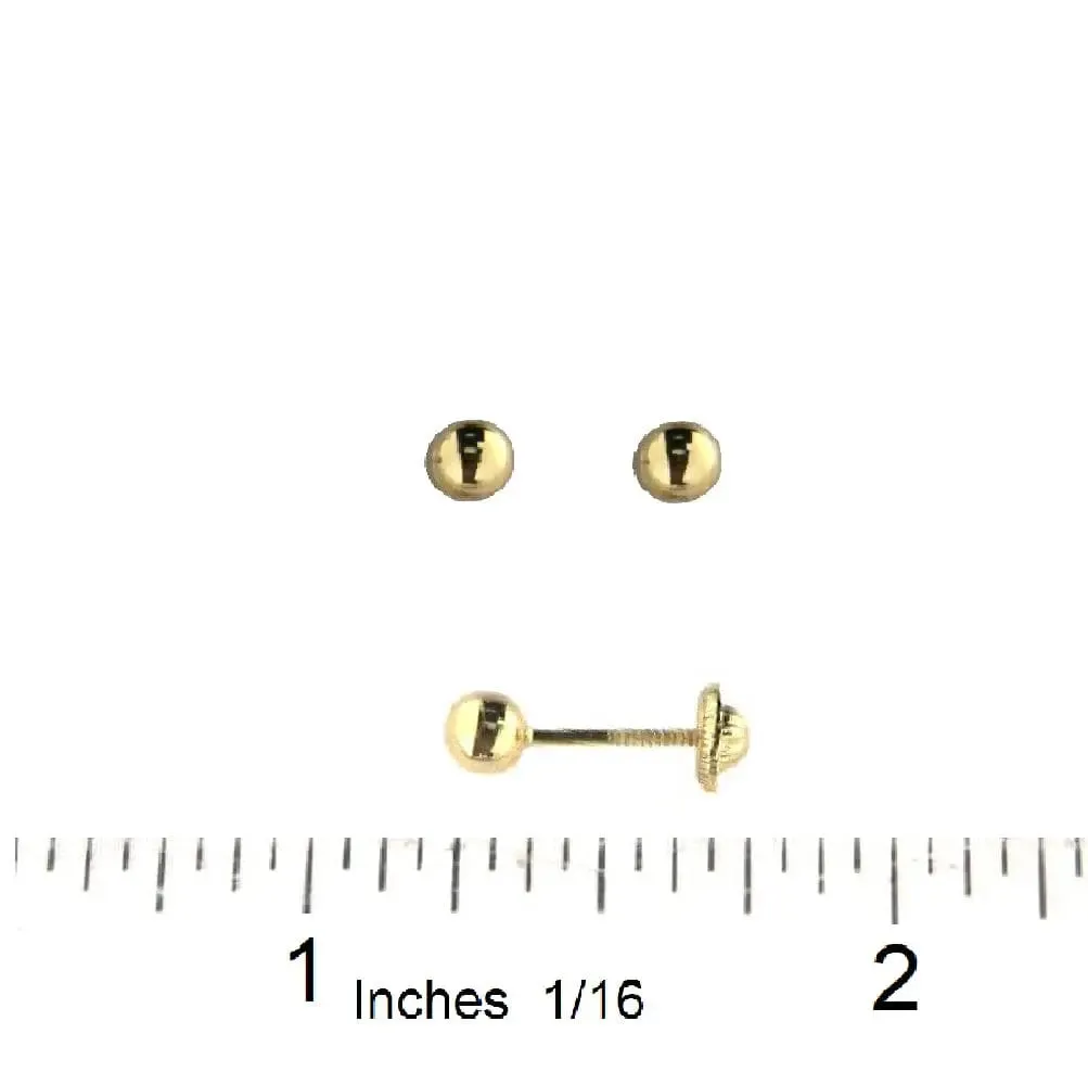 18K Solid Yellow Gold 4mm Ball Covered Screwback Earrings