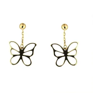 18K Solid Yellow Gold Dangle Open Butterfly Post Earrings 