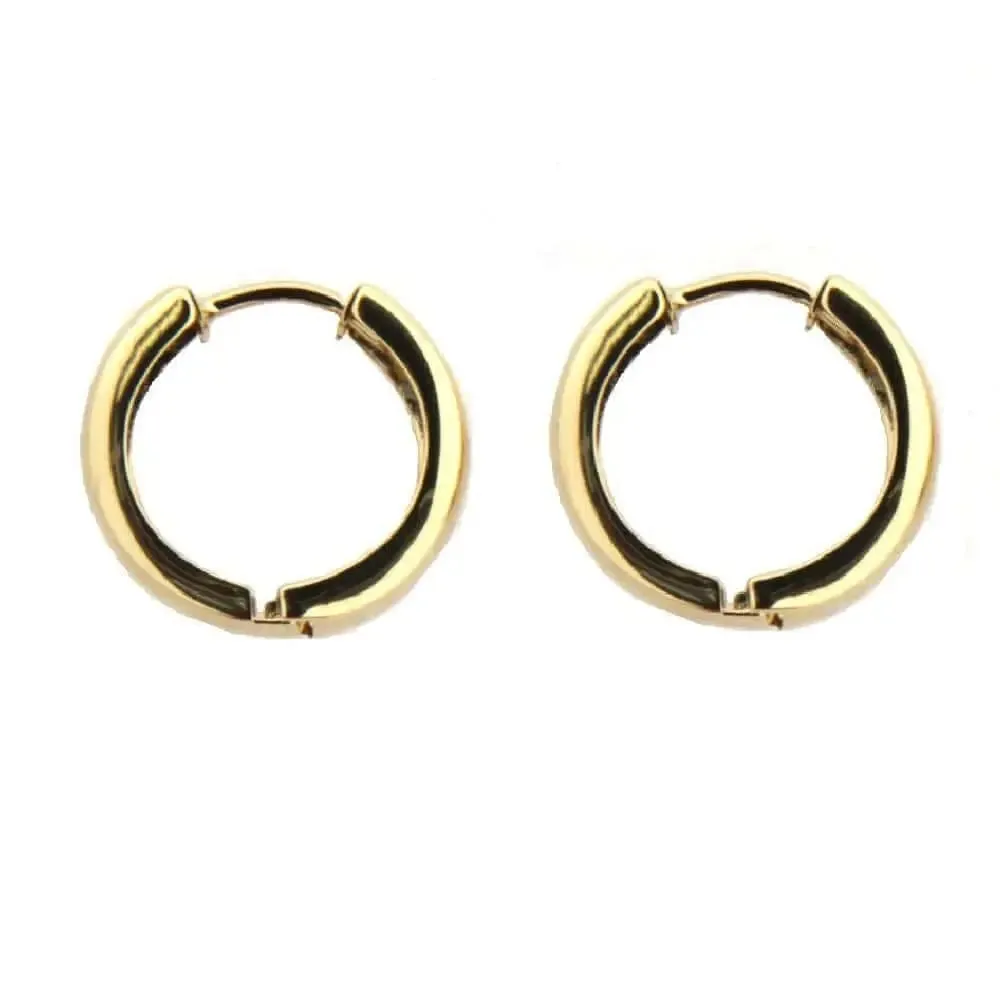 18K Solid Yellow Gold Polished Hinged Huggie Earrings
