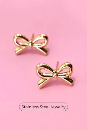 18K STAINLESS STEEL TARNISH FREE BOW STUD EARRINGS | GOLD