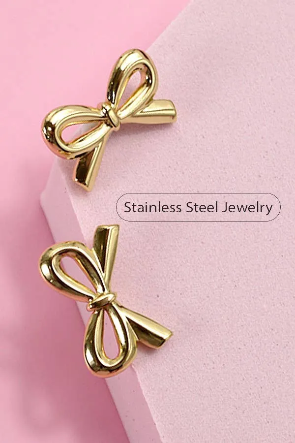 18K STAINLESS STEEL TARNISH FREE BOW STUD EARRINGS | GOLD