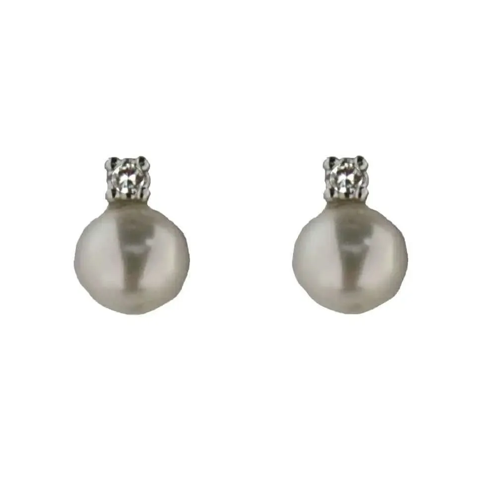 18K White Gold Diamond & Cultivated Pearl Screwback Earrings